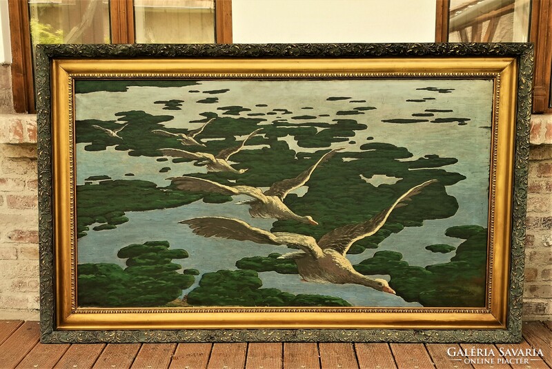 Huge 209x128cm !!! Casimir Rónay (1883-1971) Lake of Venice c. Painting with original guarantee!