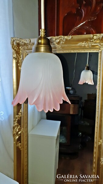 Old, art nouveau, pink, antique, glass flower chandelier, ceiling lamp.