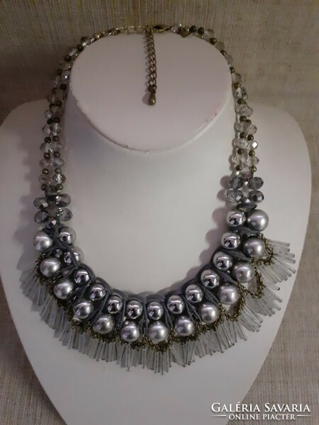 Necklace with vintage faceted Czech crystal glass and silver metal balls