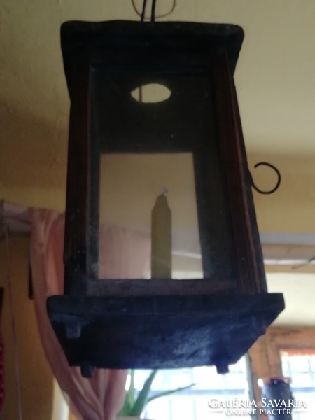 Antique railway wooden portable candle lantern