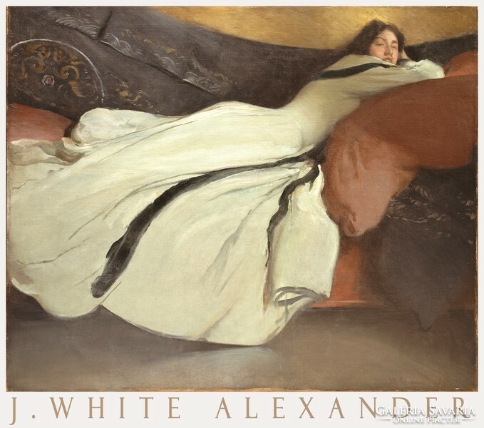 John white alexander vacation 1895 painting art poster elegant lady white dress sofa dream