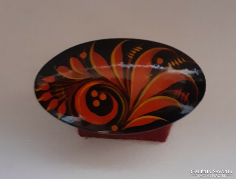 Beautiful condition hand painted wooden brooch badge