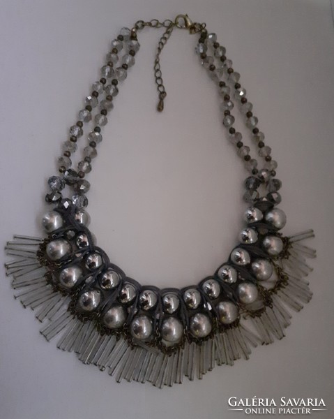 Necklace with vintage faceted Czech crystal glass and silver metal balls