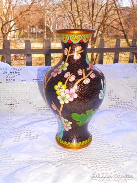 15 cm Cloissoné   zománc, rekeszzománc váza