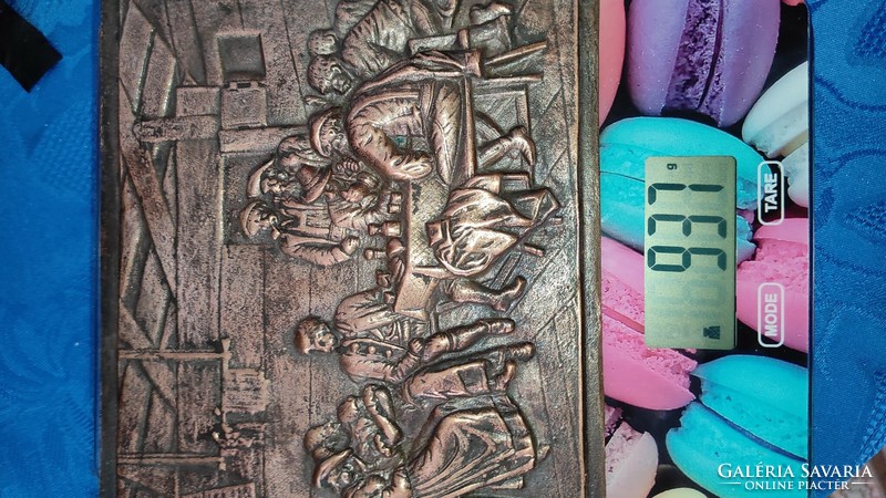 Bronz Fali kép , antik kocsma jelenet pipàs ,pipàzó emberek