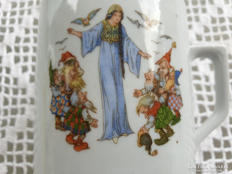 Old Zsolnay porcelain Snow White and the Seven Dwarfs dwarf fairy tale mug with fairy tale pattern cup