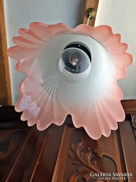 Old, art nouveau, pink, antique, glass flower chandelier, ceiling lamp.