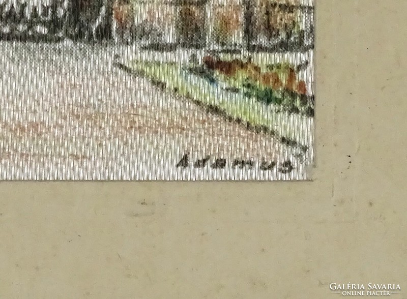 1J374 Régi bécsi jelzett keretezett selyemkép 16 x 22 cm WIEN - BELVEDERETOR felirattal