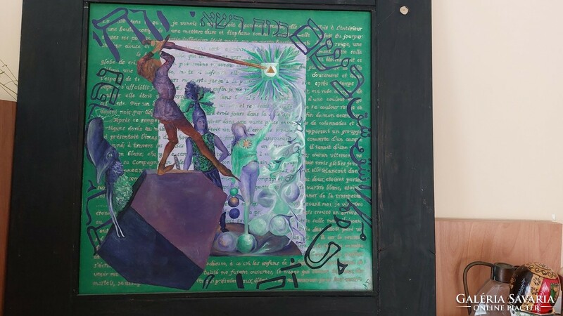 (K) Ezoterikus festmény, igen erős szimbolikával... 68x68 cm kerettel