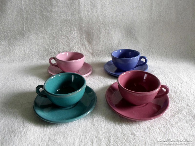 Old colorful 4 person ceramic mocha with coffee