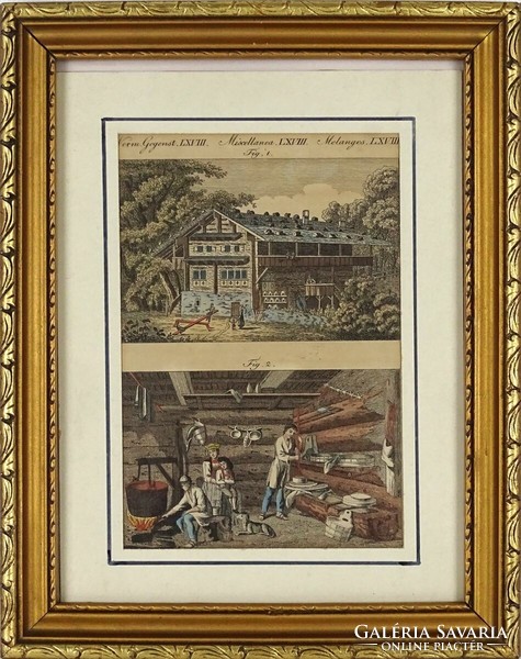 1J369 antique framed swiss farmhouse steel engraving