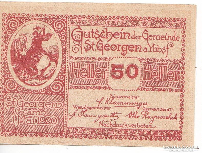 Osztrák szükségpénz  50 heller 1920