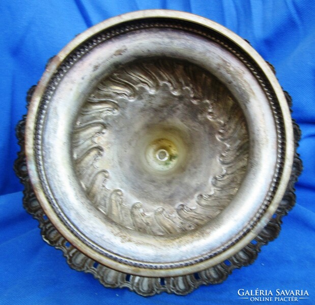 Antik fém fűszertartó állvány, 29,5 cm magas fogóval,felső rész átmérője 18 cm,valaha ezüstözve volt