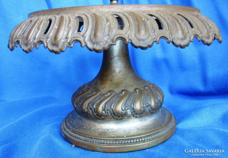 Antik fém fűszertartó állvány, 29,5 cm magas fogóval,felső rész átmérője 18 cm,valaha ezüstözve volt