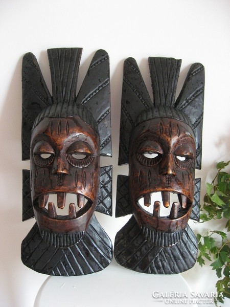 African mask pair, wooden, original Nigerian for sale