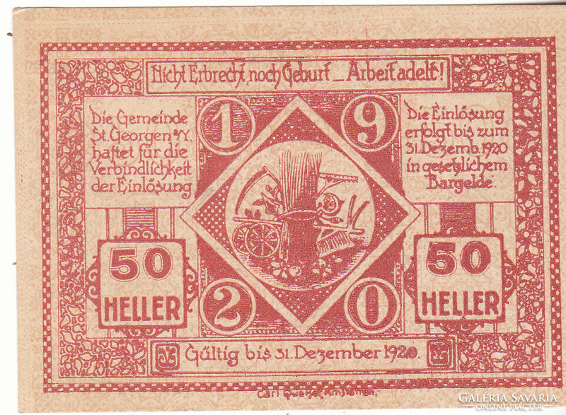 Osztrák szükségpénz  50 heller 1920