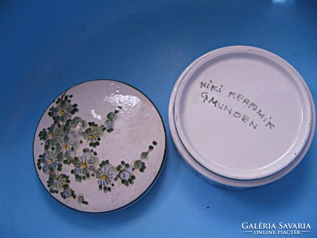 Niki keramik gmunden blue floral jewelry box, jar gmundner