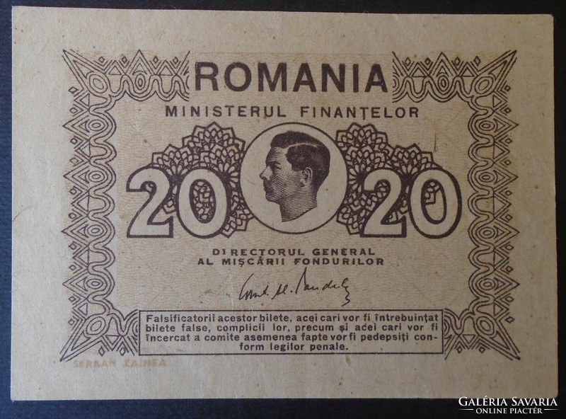 27  48  Régi bankjegy  -  ROMÁNIA 20  Lej  1945 aUNC