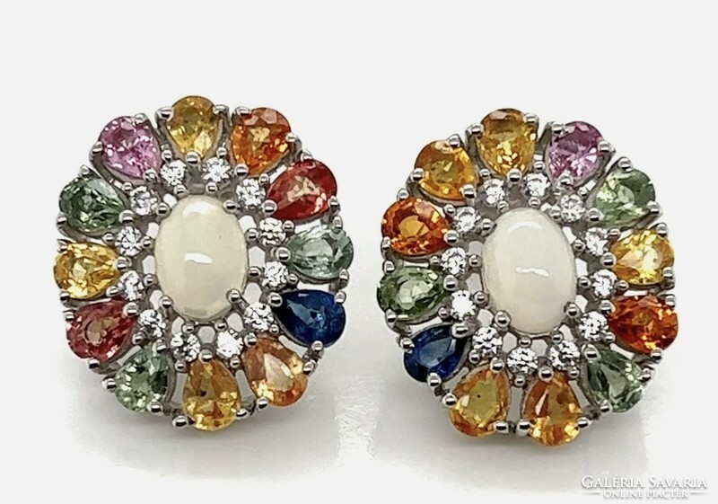 Fabulous multi color sapphire-opal gemstone sterling silver / 925 / earrings - new