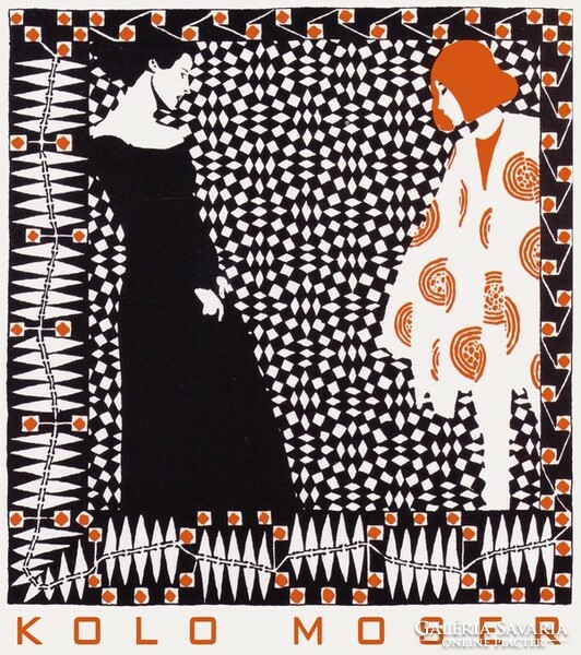 Koloman Moser Vorfrühling 1902, bécsi szecessziós grafika művészeti plakátja, nő fekete ruha Rilke