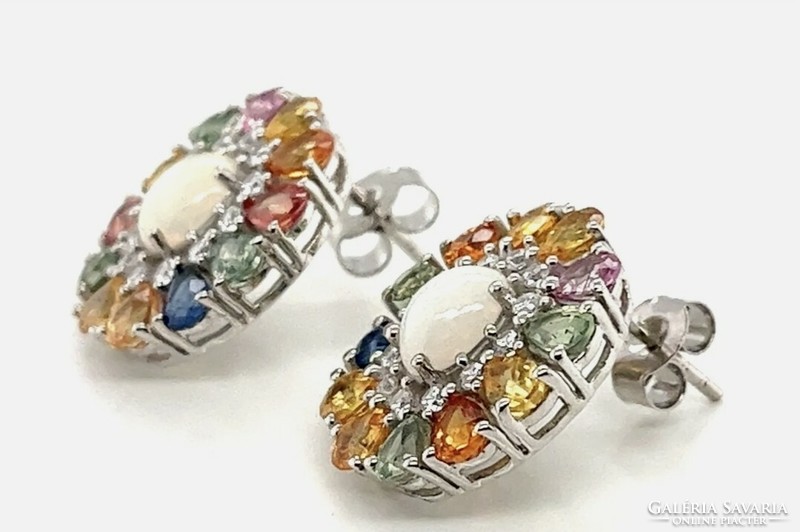 Fabulous multi color sapphire-opal gemstone sterling silver / 925 / earrings - new