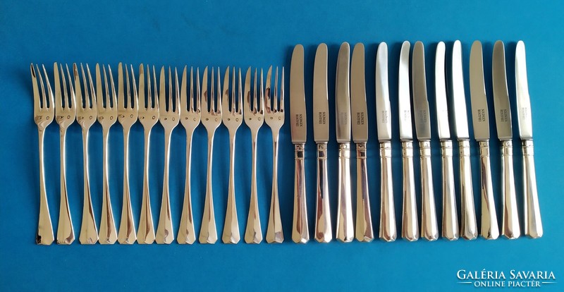 Silver dessert fork and knife for 12 people in English style