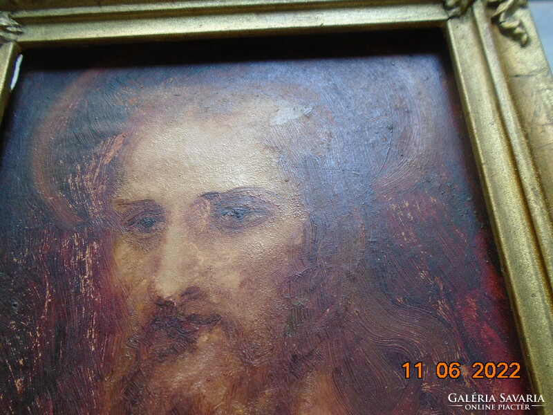 Antique sign by a Hungarian painter on a Christ oil plate