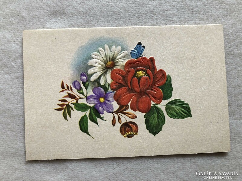 Régi dombornyomott Virágos képeslap