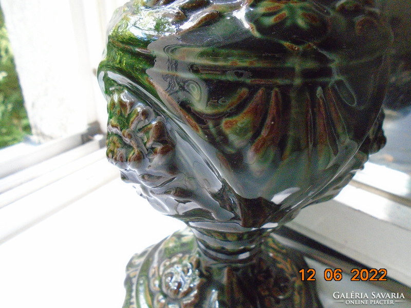 Antique Art Nouveau majolica oil lamp body with embossed water lily pattern