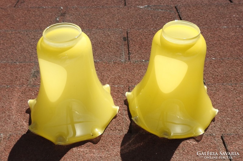 Art Nouveau lemon yellow flower cup shaped glass hood