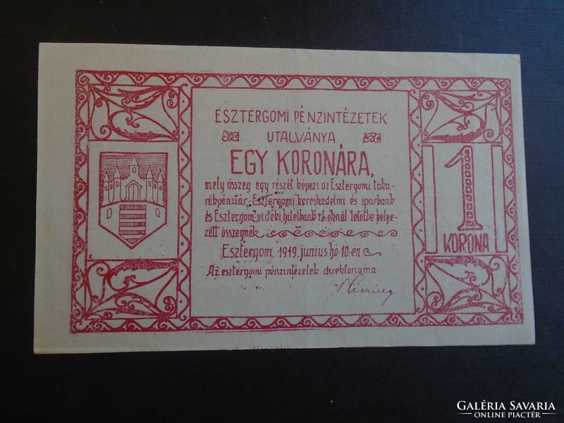 17 13  HUNGARY  -  Esztergom  1 korona  1919 szükségpénz sorozatsz. 030300  VF/XF