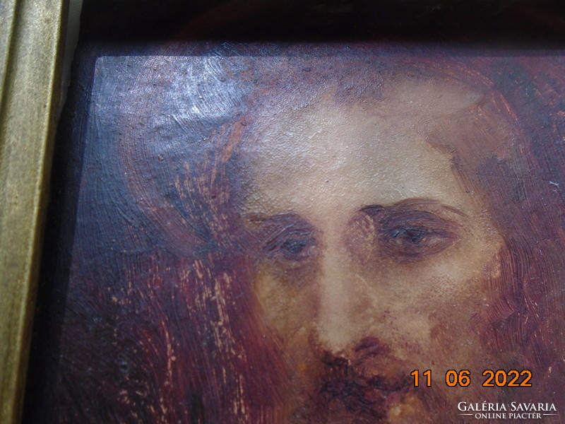 Antique sign by a Hungarian painter on a Christ oil plate