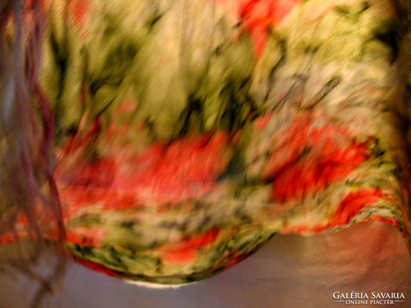 Hand-dyed poppy fringed silk muslin shawl, shawl