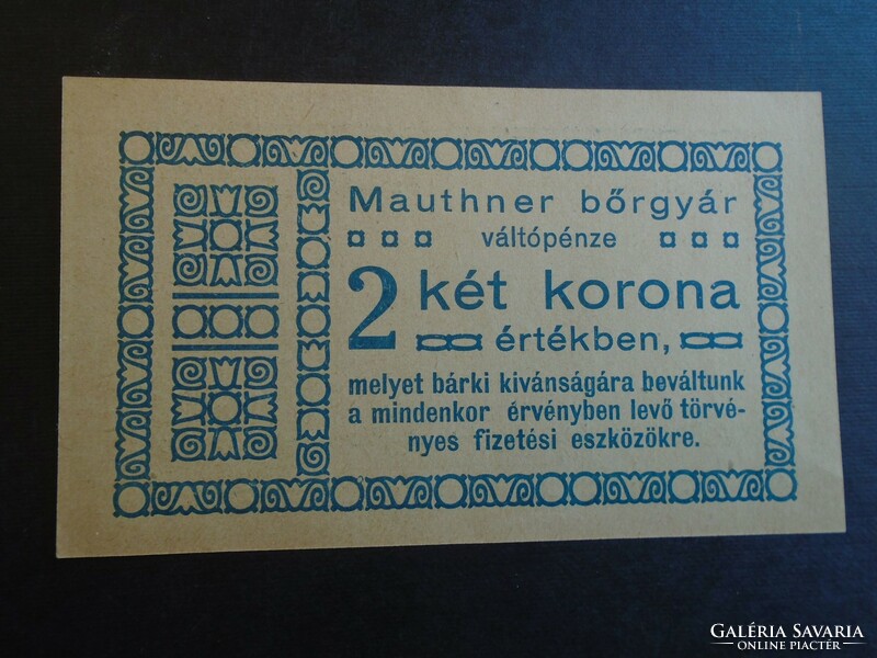17 7  HUNGARY  -   Mauthner bőrgyár váltópénz 1 Korona -  szükségpénz 1919   UNC