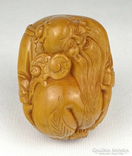 1J458 carved wooden laughing buddha statue