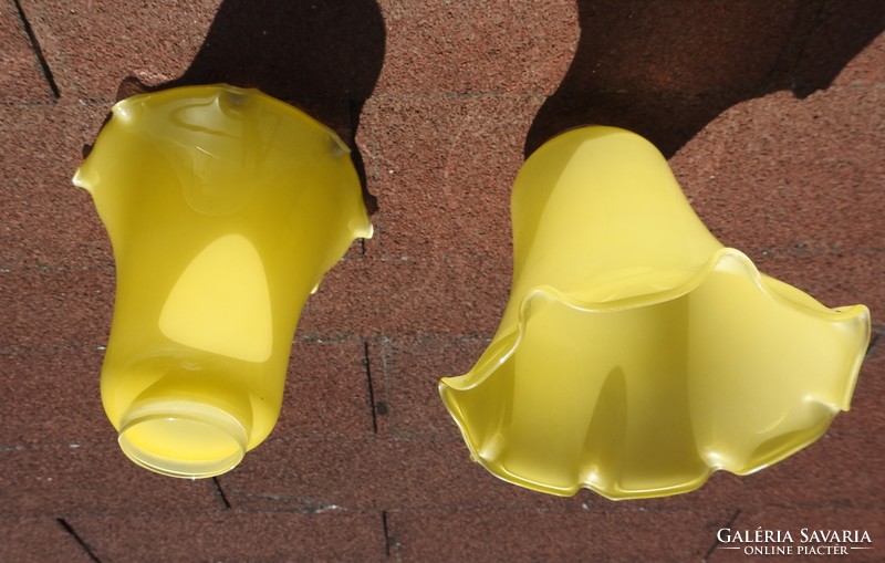 Art Nouveau lemon yellow flower cup shaped glass hood