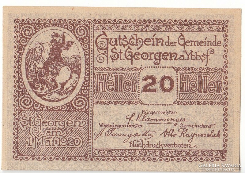 Austrian emergency money 20 heller 1920