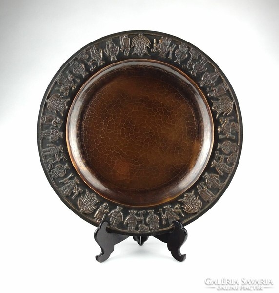 1J435 old large craft copper bowl wall bowl decorative bowl 36 cm