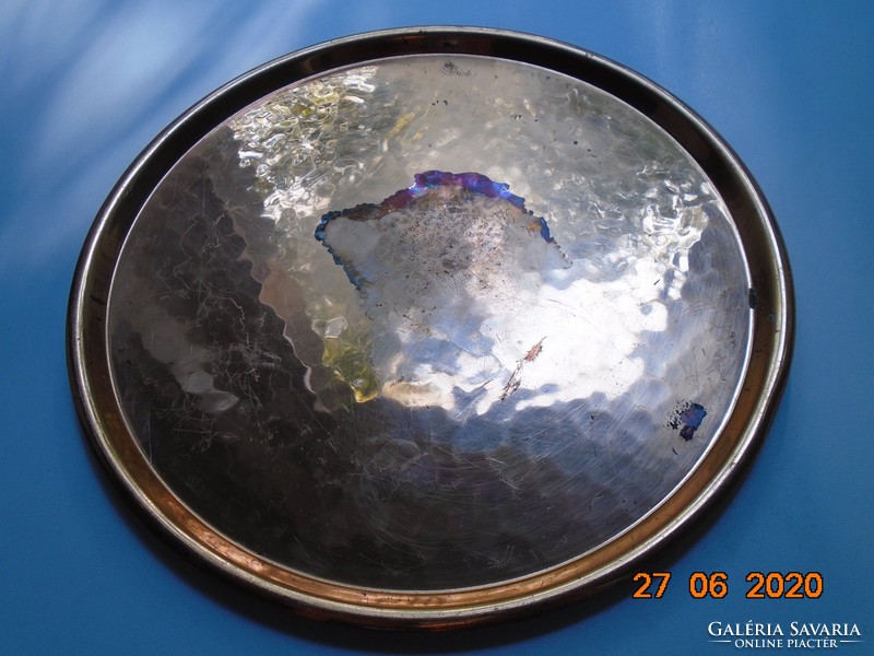 Shiny hammered heavier copper round tray