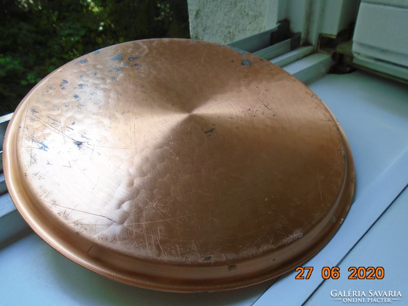 Shiny hammered heavier copper round tray