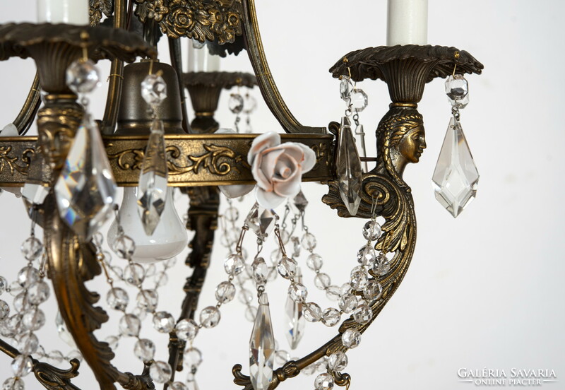 Gilded bronze chandelier with 4 branches and floral motif ornaments.1900 Years.
