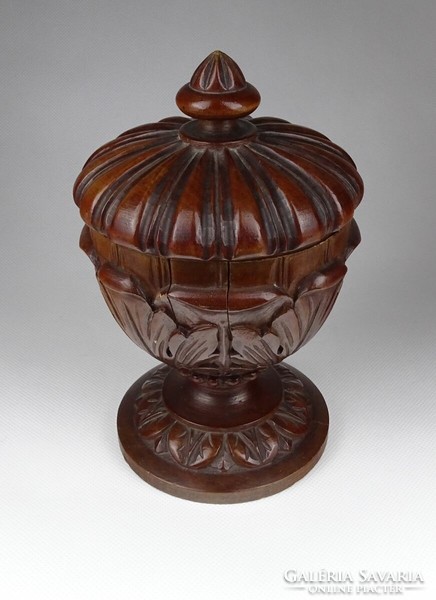 1J433 antique lid carved wooden pharmacy cup 19 cm