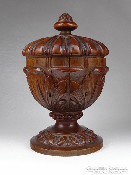 1J433 antique lid carved wooden pharmacy cup 19 cm