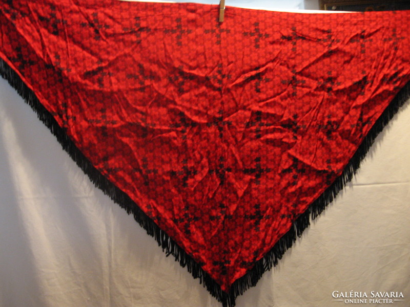 Red and black star fringed scarf, shawl
