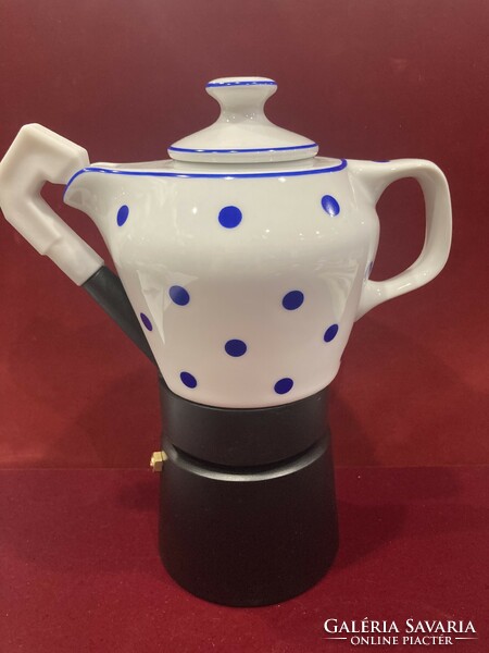 Hollóházi Porcelán kávéfőző kék pettyes mintával