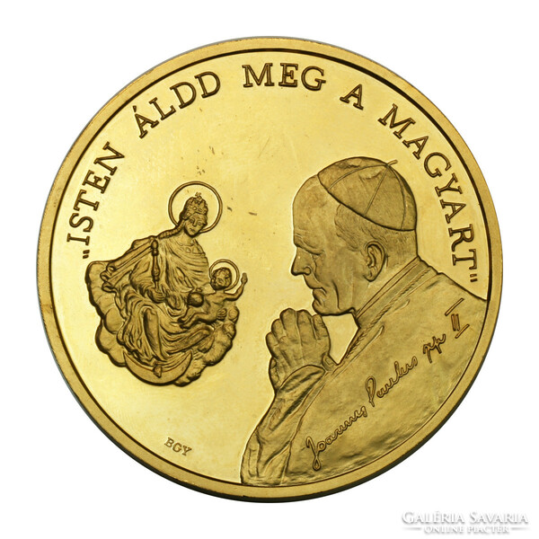 II. Pope John Paul's visit to Máriapócs 1991 piedfort medal 65mm gold plated