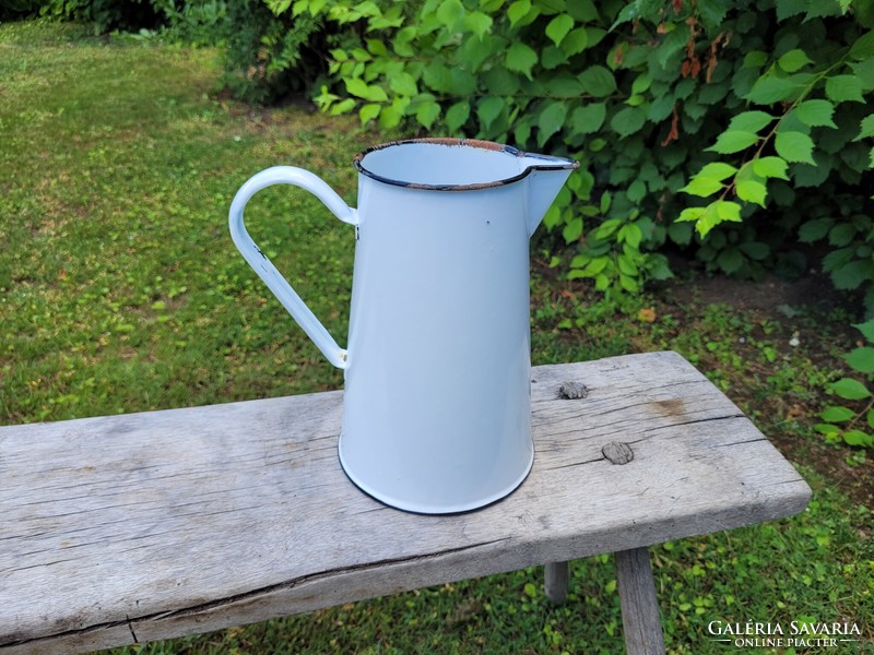 Old vintage 2 liter enamel jug with spout enameled water jug jug wash jug water jug