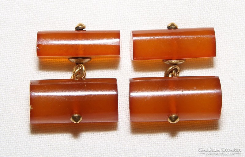 Art deco gilded amber plastic cufflink button pair