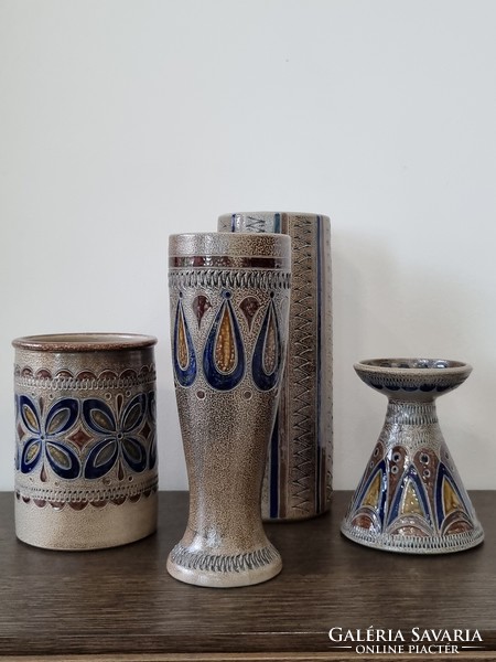 4 pieces of vintage German salt-glazed ceramics - unique studio works