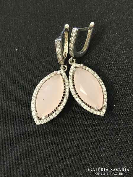 Beautiful! Silver 925 new earrings! With zirconia and pink polished stone!
